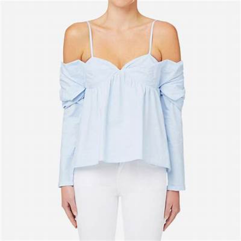 SEED HERITAGE Blue Cold Shoulder Long Sleeve Blouse Top NWT - Picture 1 of 7